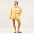 AERE - Cotton Poplin Shorts - High-Waisted (Yellow) Cotton Poplin Shorts
