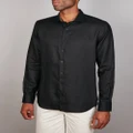 Abelard - Slim Fit European Pure Linen Shirt - Shirts & Polos (BLACK) Slim Fit European Pure Linen Shirt