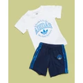 adidas Originals - VRCT Shorts & Tee Set Babies Kids - 2 Piece (White & Night Indigo) VRCT Shorts & Tee Set - Babies-Kids