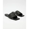 AERE - Braided Raffia Slides - Sandals (Black Raffia) Braided Raffia Slides