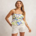 AERE - Gathered Panel Cami Top - Tops (Blue Watercolour Flora) Gathered Panel Cami Top