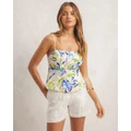 AERE - Gathered Panel Cami Top - Tops (Blue Watercolour Flora) Gathered Panel Cami Top