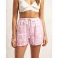 AERE - Casual Linen Shorts - Shorts (Pink Mosaic Print) Casual Linen Shorts