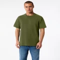 American Apparel - Heavyweight Cotton Unisex T Shirt - Short Sleeve T-Shirts (Military Green) Heavyweight Cotton Unisex T-Shirt