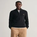Gant - Textured Cotton Half Zip Sweater - Jumpers & Cardigans (BLACK) Textured Cotton Half-Zip Sweater