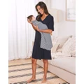 Angel Maternity - Mama Hospital Nightie, knee Length with Baby Pouch in Navy - Blankets (navy) Mama Hospital Nightie, knee Length with Baby Pouch in Navy