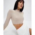 Prince - Volley LS Mock Neck - Cropped tops (Taupe) Volley LS Mock Neck