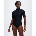 Speedo - Short Sleeve Rash Top - Swimwear (Black & White) Short Sleeve Rash Top