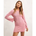 AERE - Soft Knit Mini Dress - Dresses (Pink Natural Stripe) Soft Knit Mini Dress