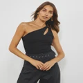 Atmos&Here - One Shoulder Cutout Bodysuit - Tops (Black) One Shoulder Cutout Bodysuit
