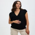 Cotton On Maternity - Maternity Friendly Knit V Neck Pullover - Tops (Black) Maternity Friendly Knit V Neck Pullover