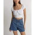 Rhythm - Dylan Cap Sleeve Top - Cropped tops (White) Dylan Cap Sleeve Top