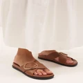 AERE - Leather Crossover Footbed Slides - Sandals (Tan) Leather Crossover Footbed Slides