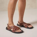 AERE - Crossover Leather Footbed Sandals - Sandals (Brown) Crossover Leather Footbed Sandals