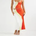 Dazie - Rhythmic Contrast Panel Jersey Maxi Skirt - Skirts (White Yellow Orange) Rhythmic Contrast Panel Jersey Maxi Skirt