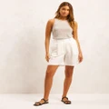 AERE - Linen Blend Tailored Shorts - High-Waisted (White) Linen Blend Tailored Shorts