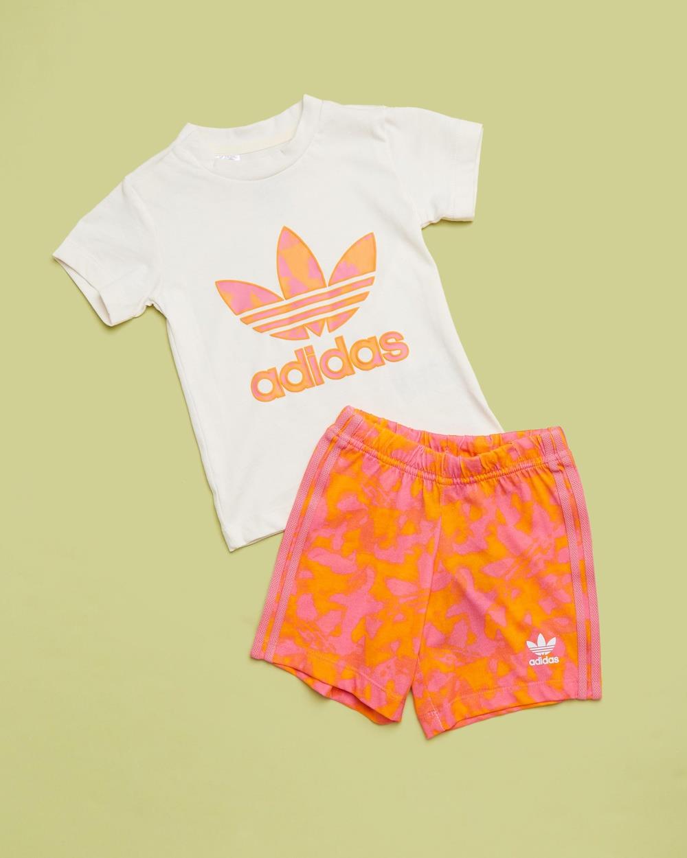 adidas Originals - Shorts and Tee Set Babies Kids - 2 Piece (Bright Orange & Pink Fusion) Shorts and Tee Set - Babies-Kids