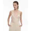 Witchery - Silk Satin Lace Camisole - Tops (Silver) Silk Satin Lace Camisole