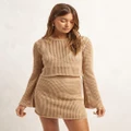 AERE - Open Knit Long Sleeve Top - Cropped tops (Honey) Open Knit Long Sleeve Top