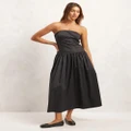 AERE - Organic Cotton Poplin Strapless Drop Waist Dress - Dresses (Black) Organic Cotton Poplin Strapless Drop Waist Dress
