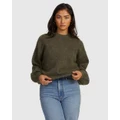 RVCA - Prepped Long Sleeve Jumper For Women - Crew Necks (DARK ARMY) Prepped Long Sleeve Jumper For Women
