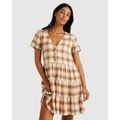RVCA - Plaid Heights Mini Dress For Women - Dresses (WORKWEAR BROWN) Plaid Heights Mini Dress For Women
