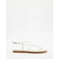 AERE - Leather Ankle Strap Flat Sandals - Flats (Cream) Leather Ankle Strap Flat Sandals