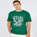 AM Supply - Green Graphic Tee Nevada Eagle Slogan T shirt - Short Sleeve T-Shirts (Green) Green Graphic Tee Nevada Eagle Slogan T-shirt