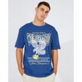 AM Supply - Blue Graphic Tee Eagle College Varsity Slogan T shirt - Short Sleeve T-Shirts (Blue) Blue Graphic Tee Eagle College Varsity Slogan T-shirt