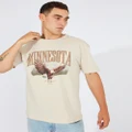 AM Supply - Beige Graphic Tee Eagle Slogan Box Fit T shirt - Short Sleeve T-Shirts (Neutrals) Beige Graphic Tee Eagle Slogan Box Fit T-shirt