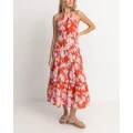 Rhythm - Catalina Floral Halter Tiered Maxi Dress - Printed Dresses (Red) Catalina Floral Halter Tiered Maxi Dress