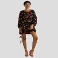 Cynthia Rowley - silk drop waist mini dress - Dresses (Black Floral) silk drop waist mini dress