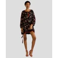 Cynthia Rowley - silk drop waist mini dress - Dresses (Black Floral) silk drop waist mini dress