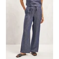 AERE - Textured Linen Drawstring Waist Pants - Pants (Indigo) Textured Linen Drawstring Waist Pants