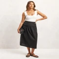 AERE - Drop Waist Linen Midi Skirt - Skirts (Black) Drop Waist Linen Midi Skirt