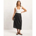 AERE - Drop Waist Linen Midi Skirt - Skirts (Black) Drop Waist Linen Midi Skirt