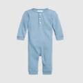 Polo Ralph Lauren - Ribbed Cotton Henley Coveralls Babies - Longsleeve Rompers (Blue) Ribbed Cotton Henley Coveralls - Babies
