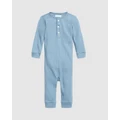 Polo Ralph Lauren - Ribbed Cotton Henley Coveralls Babies - Longsleeve Rompers (Blue) Ribbed Cotton Henley Coveralls - Babies