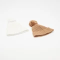Cotton On Baby - 2 Pack Organic Rib Knit Beanie Babies - Headwear (Milk & Taupy Brown) 2-Pack Organic Rib Knit Beanie - Babies