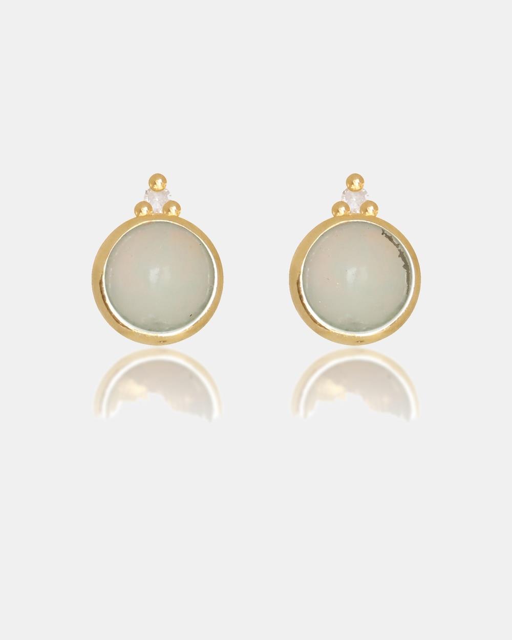 Georgini - Natural Opal And Two Natural Diamond October Gold Earrings - Jewellery (Gold) Natural Opal And Two Natural Diamond October Gold Earrings