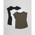 Silent Theory - Lucy Tee 3Pk - Short Sleeve T-Shirts (KHAKI/WBLK/WHITE) Lucy Tee 3Pk