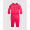 Polo Ralph Lauren - Fleece Sweatshirt & Jogger Pants Set Babies - 2 Piece (Pink) Fleece Sweatshirt & Jogger Pants Set - Babies
