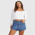 Roxy - Womens Summer Sessions Long Sleeve Crop Top - Tops (BRIGHT WHITE) Womens Summer Sessions Long Sleeve Crop Top