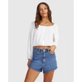 Roxy - Womens Summer Sessions Long Sleeve Crop Top - Tops (BRIGHT WHITE) Womens Summer Sessions Long Sleeve Crop Top
