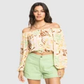 Roxy - Sunset Kiss Puff Sleeve Top For Women - Cropped tops (QUIET GREEN COAST 2 COAST) Sunset Kiss Puff Sleeve Top For Women