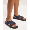 AERE - Recycled Denim Crossover Sandals - Sandals (Blue Denim) Recycled Denim Crossover Sandals