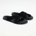 AERE - Leather Suede Crossover Strap Slides - Flats (Black Suede) Leather Suede Crossover Strap Slides