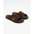 AERE - Leather Suede Crossover Strap Slides - Flats (Brown Suede) Leather Suede Crossover Strap Slides