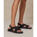 AERE - Linen Crossover Footbed Sandals - Sandals (Black Linen) Linen Crossover Footbed Sandals