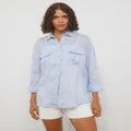 Atmos&Here - Oversized Linen Pocket Shirt - Tops (Soft Blue) Oversized Linen Pocket Shirt